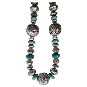 Chico's Turquoise & Silver Chunky Native American Style Necklace